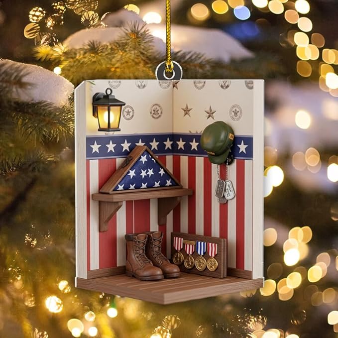 Custom Veteran Ornament, Personalized Military Christmas Tree Decorations, Patriotic Folded Flag Christmas Ornaments, Memorial Gifts for Veterans and Soldiers