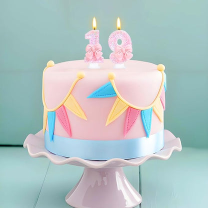 Number 19 Candle Pink Sequins and Bowtie 19th Cake Topper, 19 Birthday Candle for Girls Pastel Sweet Theme Birthday Party or Adults Milestone Age Decoration