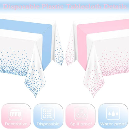 WNINK 2 Pack Pink and Blue Tablecloths, Gender Reveal Disposable Plastic Waterproof Table Cover for Boy or Girl Gender Reveal Party, Baby Shower, Birthday Party Decorations 54" x 108"