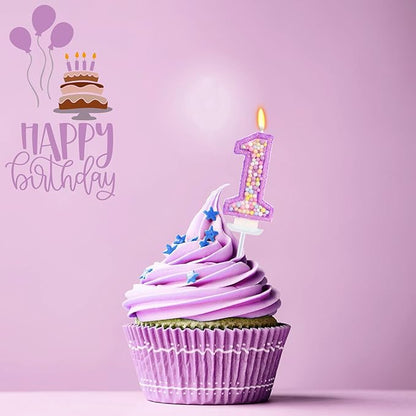 Birthday Candles - Number 1 Candle, Colorful Macaron Candles for Boys/Girls, Purple Party Decorations, Purple Cake Decorations