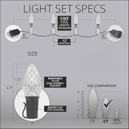 Wintergreen Lighting 100 Red and Warm White C7 OptiCore Outdoor Christmas Lights Heavy Duty - Outside Christmas Lights LED; Green Wire (100 ft)
