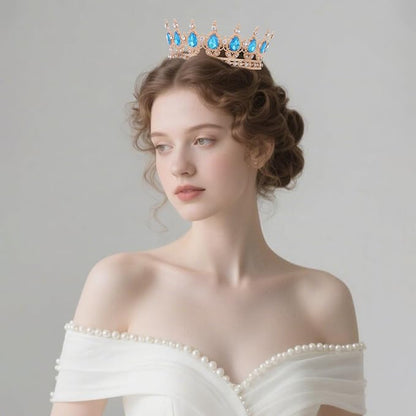 Blue Crown for Women Crystal Tiara and Queen Crown for Girl Wedding Headband for Bride Hair Accessories for Costume Birthday Party Cake Decoration Prom