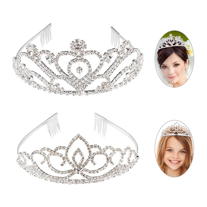 Pack of 2 Rhinestone Tiara Crown Exquisite Headband Comb Pin Wedding Bridal Birthday Tiaras