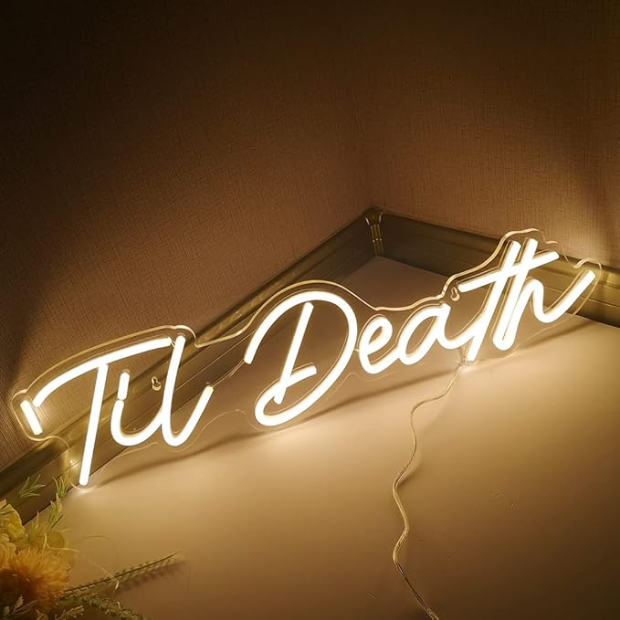 SYLHOME Large LED Neon Light Sign 'Til Death 24"X5.9" 12V Wedding Bridal Shower Neon Birthday Party Art Wall Decor Signs Bar Bedroom Living Room Decor Sign Love (With Adapter) Warm White