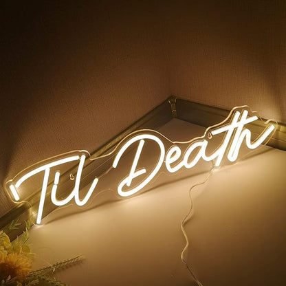 SYLHOME Large LED Neon Light Sign 'Til Death 24"X5.9" 12V Wedding Bridal Shower Neon Birthday Party Art Wall Decor Signs Bar Bedroom Living Room Decor Sign Love (With Adapter) Warm White