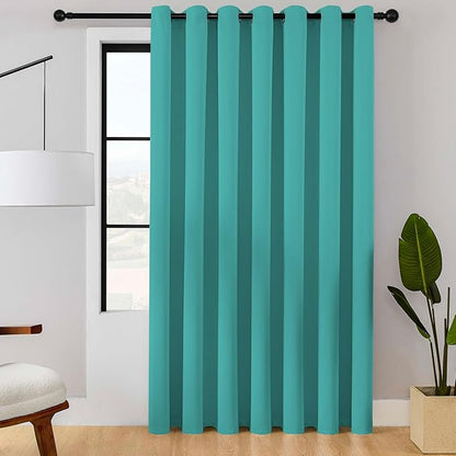 ChrisDowa Room Divider Curtain 90 Inches Long, Wide Blackout Sliding Door Curtain for Bedroom, Room Darkening Privacy Window Curtain for Patio Door (1 Panel Set, Teal, 100 x 90 Inch)