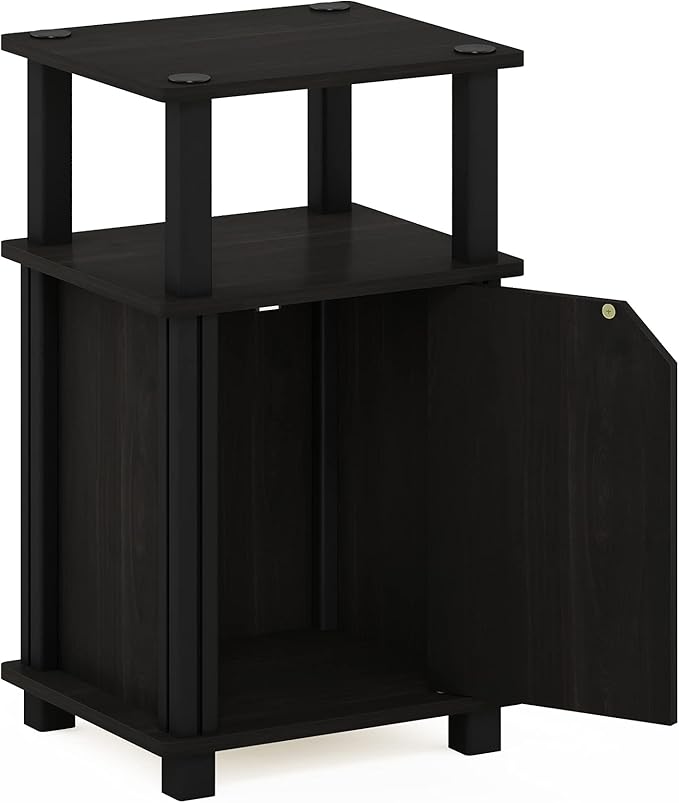 Furinno Brahms 3-Tier End Side Sofa Table/Nighstand with Door, 1-Pack, Espresso/Black
