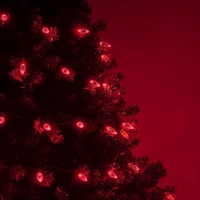 70 C6 LED Red Christmas Lights, 24 ft Green Wire Indoor/Outdoor Commercial Grade String, Valentine’s Day and Holiday Lighting