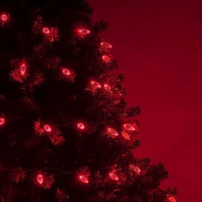 70 C6 LED Red Christmas Lights, 24 ft Green Wire Indoor/Outdoor Commercial Grade String, Valentine’s Day and Holiday Lighting