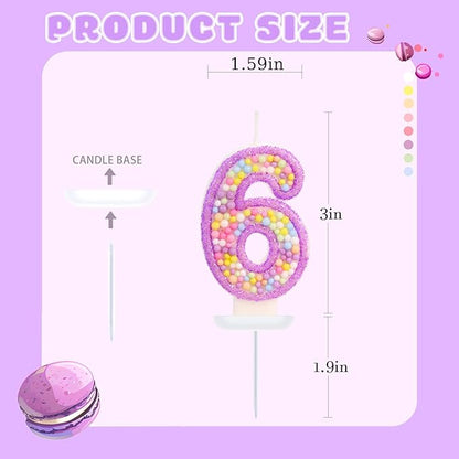 Birthday Candles - Number 6 Candle, Colorful Macaron Candles for Boys/Girls, Purple Party Decorations, Purple Cake Decorations