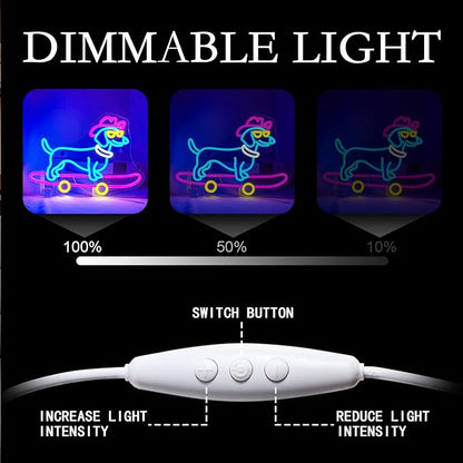 Lucunstar Dachshund Neon Sign Skateboard Dog Neon Light up Sign USB Adjustable Neon Lights Art Wall Decor LED Sign for Bedroom Shop Pet Lovers Gift