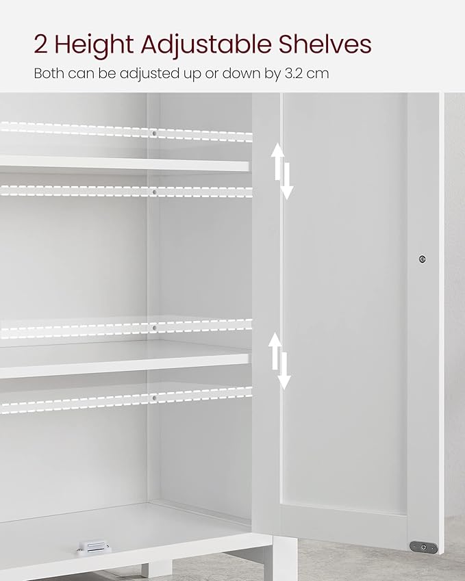 VASAGLE Floor Storage Cabinet, Freestanding Storage Unit with 2 Adjustable Shelves, for Bathroom Living Room Dining Kitchen, 11.8 x 23.6 x 31.5 Inches, Cloud White UBCB60WV1
