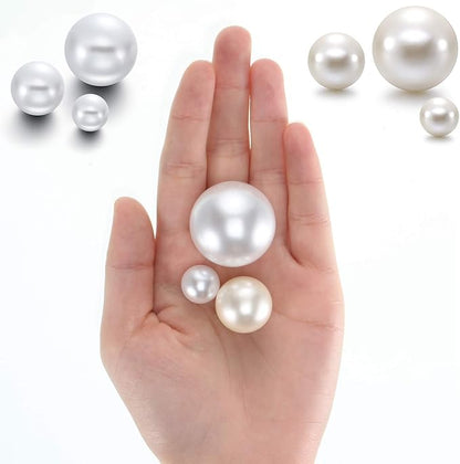 Hicarer 120 Pieces Pearl for Vase Filler Pearl Bead Vase Centerpieces Brush Holder Assorted Round Faux Bead for Crafting, Home Wedding Table Decor 14/20/30 mm(Creamy White, White)