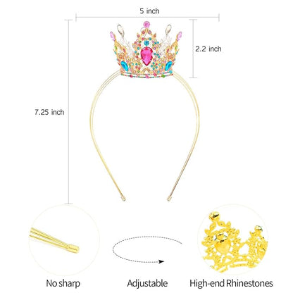 VELSCRUN Rainbow Crystal Tiara Headband, Crowns for Women, Princess Girls Tiaras, Royal Queen Crown Princess Quinceanera Headpieces for Birthday Prom Bride Wedding Pageant Party Hair Band