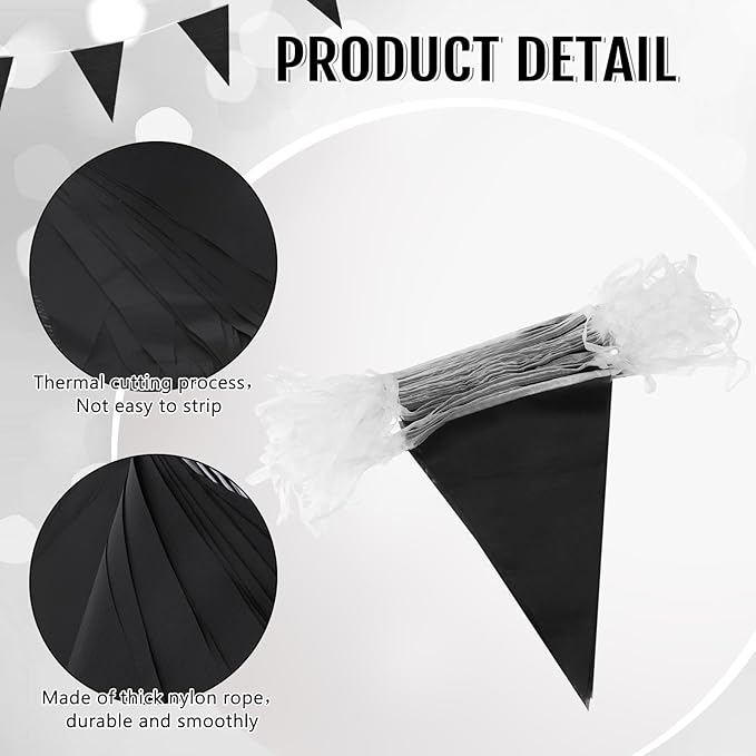 100 Feet Pennant Banners Flags 75 Solid String Triangle Flags for Grand Opening, Carnival Theme Birthday Party Decoration Outdoor Events Classroom Decoration(Black)