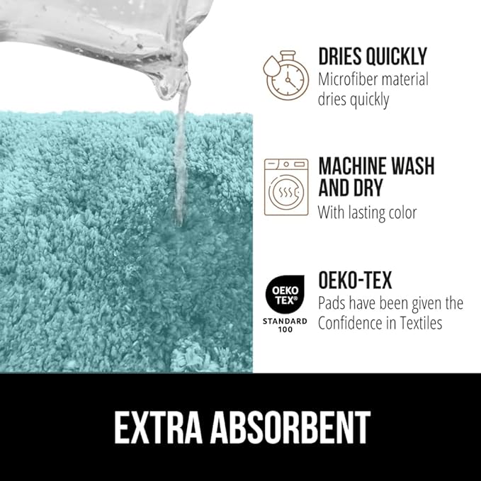 GORILLA GRIP Bathroom Rugs, 42x24, Ultra Soft Absorbent Mat, Thick Plush Bath Rug, Machine Washable, Microfiber Quick Dry, Mats for Shower, Bathtub and Floor, Home Decor Accessories, Spa Blue