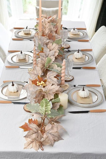 DearHouse 2 Pack Fall Garland Maple Leaf, 5.9Ft/Piece Hanging Vine Garlands Artificial Autumn Foliage Garland Thanksgiving Decor for Home Wedding Fireplace Party Christmas (White&Green)