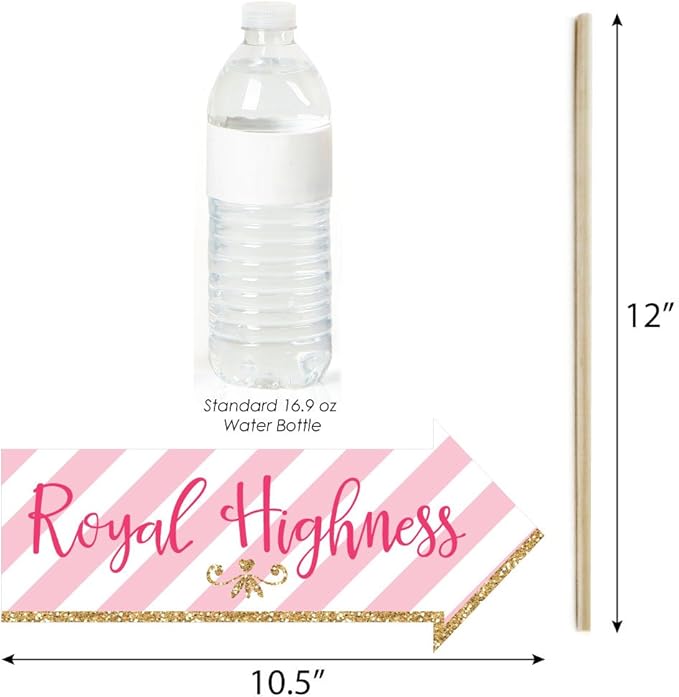 Big Dot of Happiness Funny Little Princess Crown - Pink and Gold Princess Baby Shower or Birthday Party Photo Booth Props Kit - 10 Piece