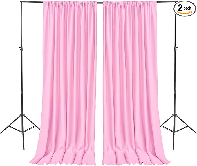 Hiasan Pink Backdrop Curtains for Parties, Polyester Photography Backdrop Drapes for Baby Shower, Wedding Decorations, 5ftx7ft, Set of 2 Panels