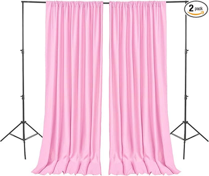 Hiasan Pink Backdrop Curtains for Parties, Polyester Photography Backdrop Drapes for Baby Shower, Wedding Decorations, 5ftx7ft, Set of 2 Panels