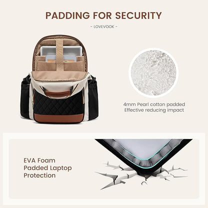 LOVEVOOK Laptop Backpack for Women with Pouch Pocket for Large Capacity Cup,17 Inch Teacher Nurse College Work Travel Backpack Purse,Waterproof Laptop Computer Bags,Grey-Black-Brown+Diamond-shaped