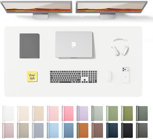 YSAGi Leather Desk Protector, Office Mat, Large Mouse Mat, Non-Slip PU Leather Blotter, Laptop Desk Pad, Waterproof Writing Pad for Office and Home (White, 47.2" x 23.6")