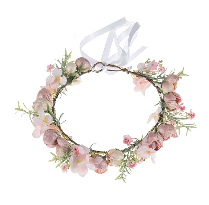 Vividsun Wedding Bridal Green Leaf Flower Crown Eucalyptus Floral Crown Maternity Photo Props (E/pink crown)