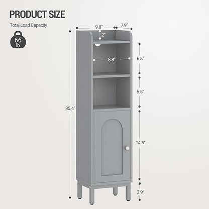Bathroom Storage Cabinet, Small Corner Floor Cabinet with Door and Shelves, Narrow Toilet Paper Holder, Bathroom Organizer with Adjustable Shelf, for Small Spaces, Gray BC38221GR