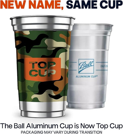 Top Cup by Ball – Reusable Aluminum Party Cups – 16oz, 30 count Camo Design | Cold-Holding, Recyclable, Made in USA