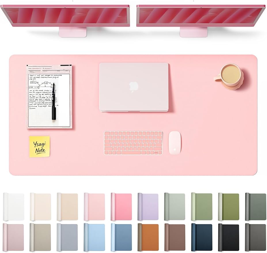 YSAGi Leather Desk Protector, Office Mat, Large Mouse Mat, Non-Slip PU Leather Blotter, Laptop Pad, Waterproof Writing Pad for Office and Home (Light Pink, 47.2" x 23.6")
