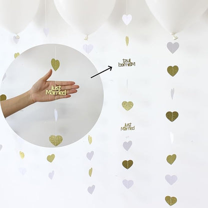 Gold Just Married Wedding Party Decorations Gold/White Heart Just Married Garland and Balloons for Wedding Bridal Shower Party