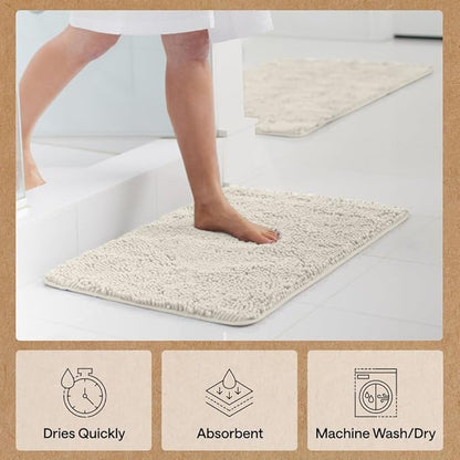 GORILLA GRIP Bath Rug Mat 44x26, Soft Absorbent Chenille, Quick Dry Microfiber Mats, Rubber Backing Washable Shower Floor Rugs, Bathmat Runner, US Designed Bathroom Home Decor Accessories Ivory Cream