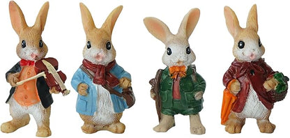 4pcs Miniature Rabbit Statues Decorative Fairy Garden Accessories, Bunny Set Status, Indoor and Outdoor Decoration