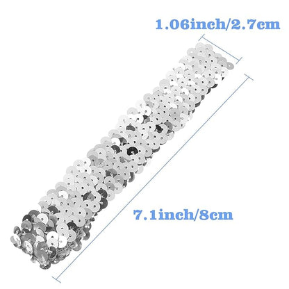 2Pcs Silver Sequins Headband for Women - 80s 90s Themed Sparkle Glitter Vintage Hair Accessories for Disco Party Club Concert Women