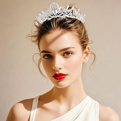 Kamirola Crystal Crowns and Tiaras Headband for Girl or Women Birthday Party Wedding Prom Bridal Christmas Valentine Mother's DayTR20 (Silver)
