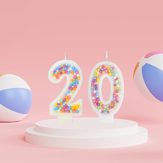 20th Birthday Candle for Cake, Colorful Macaron Numeral Candles for Boys/Girls, Theme Birthday Party Cake Decorations, Cake Topper for Birthday Party Supplies (Number 20)