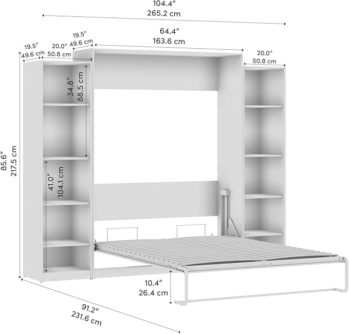 Bestar Claremont Queen Murphy Bed with Closet Organizers (105W) in White, Space-Saving Sleeping Arrangement for Multipurpose Room