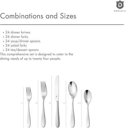 Silverware Set for 24 – 18/10 Stainless Steel Flatware, Mirror Finish, Dishwasher Safe, Durable and Elegant, Rust Resistant, Perfect for Entertaining (120-Piece Set, Fidenza)