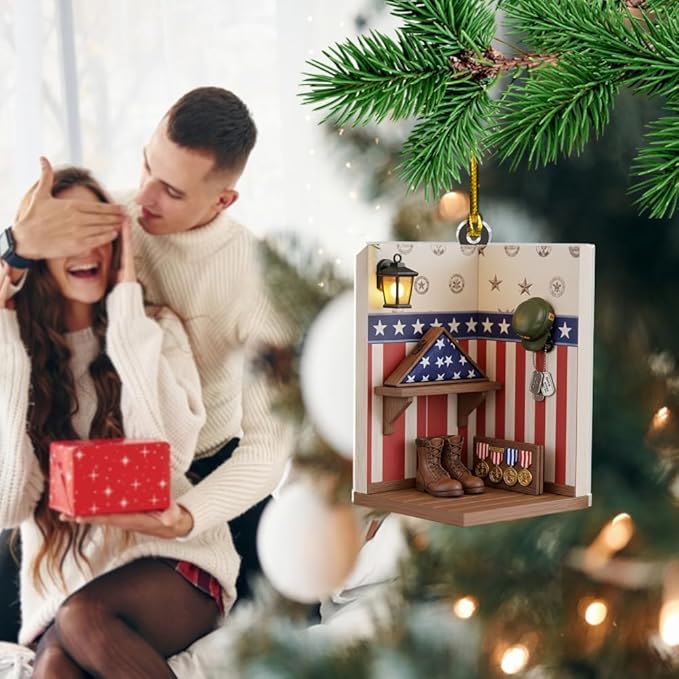 Custom Veteran Ornament, Personalized Military Christmas Tree Decorations, Patriotic Folded Flag Christmas Ornaments, Memorial Gifts for Veterans and Soldiers