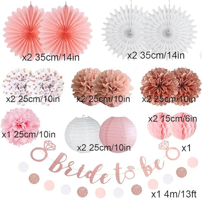 Pink Bridal Shower Decorations Rose Gold Bachelorette Party Decorations Rose Gold Bride To Be Banner Pink White Dusty Rose Paper Pom Poms Wedding Shower Engagement Party Decor