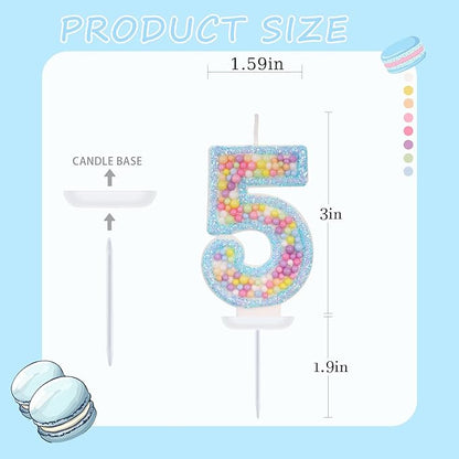 Birthday Candles - Number 5 Candle, Colorful Macaron Candles for Boys/Girls, Blue Cake Decorations, Blue Birthday Decorations