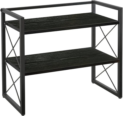 YINMIT Desktop Shelf Organizer, 2 Tier Office Shelves, Wood Desk Organizer Storage Rack and Freestanding Display Shelf for Office, Dormitory, Home(Black)