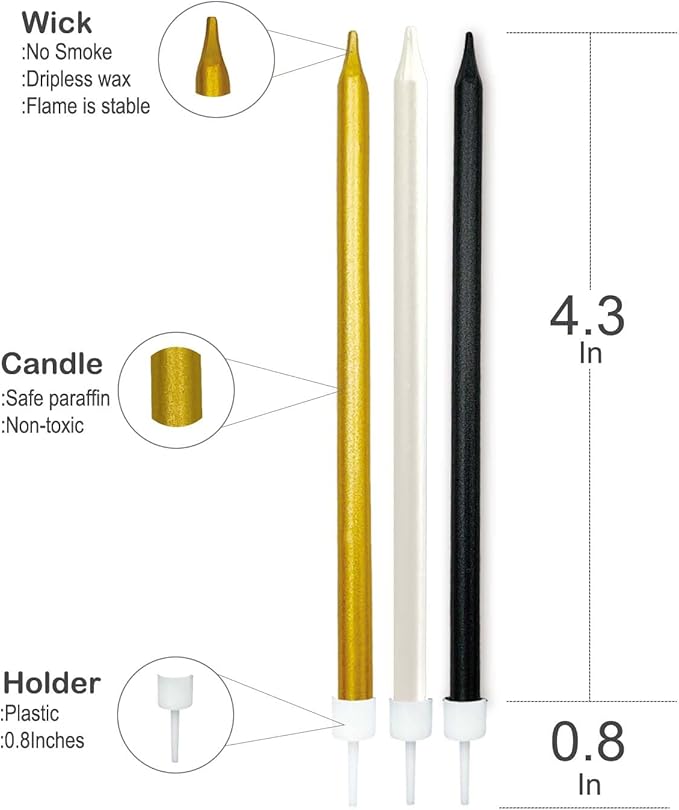 24 pcs 5.1 inches Long Tall Gold Birthday Candles for Cake is Perfect Cake Decorations (24, Gold)