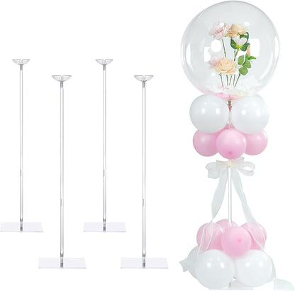 YALLOVE Balloon Stands for Table Set of 4, Adjustable Height 15.75 Inch, 23.62 Inch Balloon Centerpiece Stand, Acrylic Balloon Stick Holder with Base for Party Decorations (Balloons Not Included)