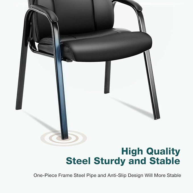 OLIXIS Waiting Room Chairs Set of 4, Leather Office Desk Reception Guest Stationary Side Chair with Padded Arms for Home Conference Lobby Area Meeting Church Medical Clinic Elderly Student