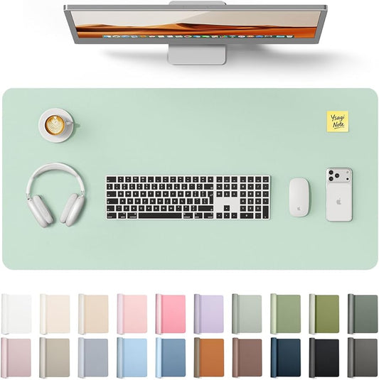 YSAGi Leather Desk Protector, Office Mat, Large Mouse Mat, Non-Slip PU Leather Blotter, Laptop Pad, Waterproof Writing Pad for Office and Home (Pale Green, 31.5" x 15.8")