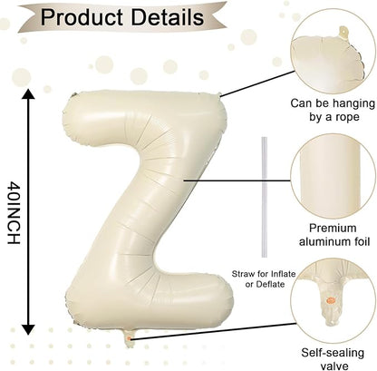 40 Inch Letter Balloons Z, Big Custom A-Z Alphabet Foil Name Balloon Cream White, Self Inflating Beige Customize Helium Balloon Letters Z for Women Girls Birthday Bride Baby Shower Party Decorations