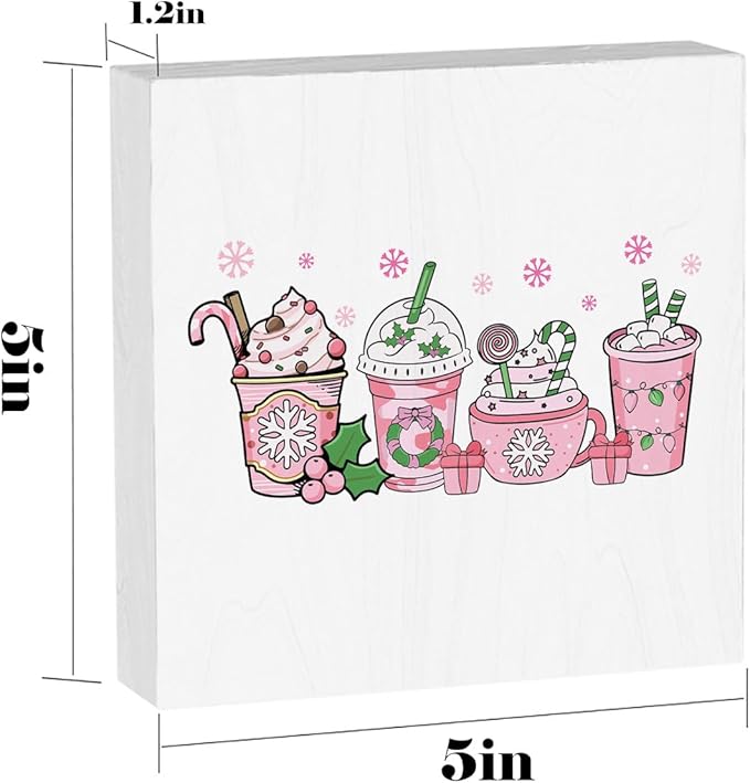 Pink Christmas Coffee Bar Decor for Home Pink Hot Chocolate Decorations Christmas Decorations for Home Merry Xmas Decor for Office Table 5 x 5 Inches