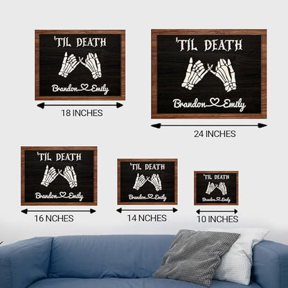 Personalized Couple Skeleton Wooden Sign, Ghost Couple Gift, Halloween Skeletons Wedding Frame Sign, Til Death Sign, Gothic Decor, Wood Sign Gifts for Birthday Valentine Engaged Bridal Party a8