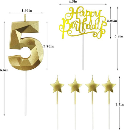 Golden Number 50 Birthday Candles and Star Birthday Candles 2.76 inch Birthday Cake Candles 3D Diamond Shaped Candles are Suitable for Birthday Parties and Anniversary Cake Decorations Candles